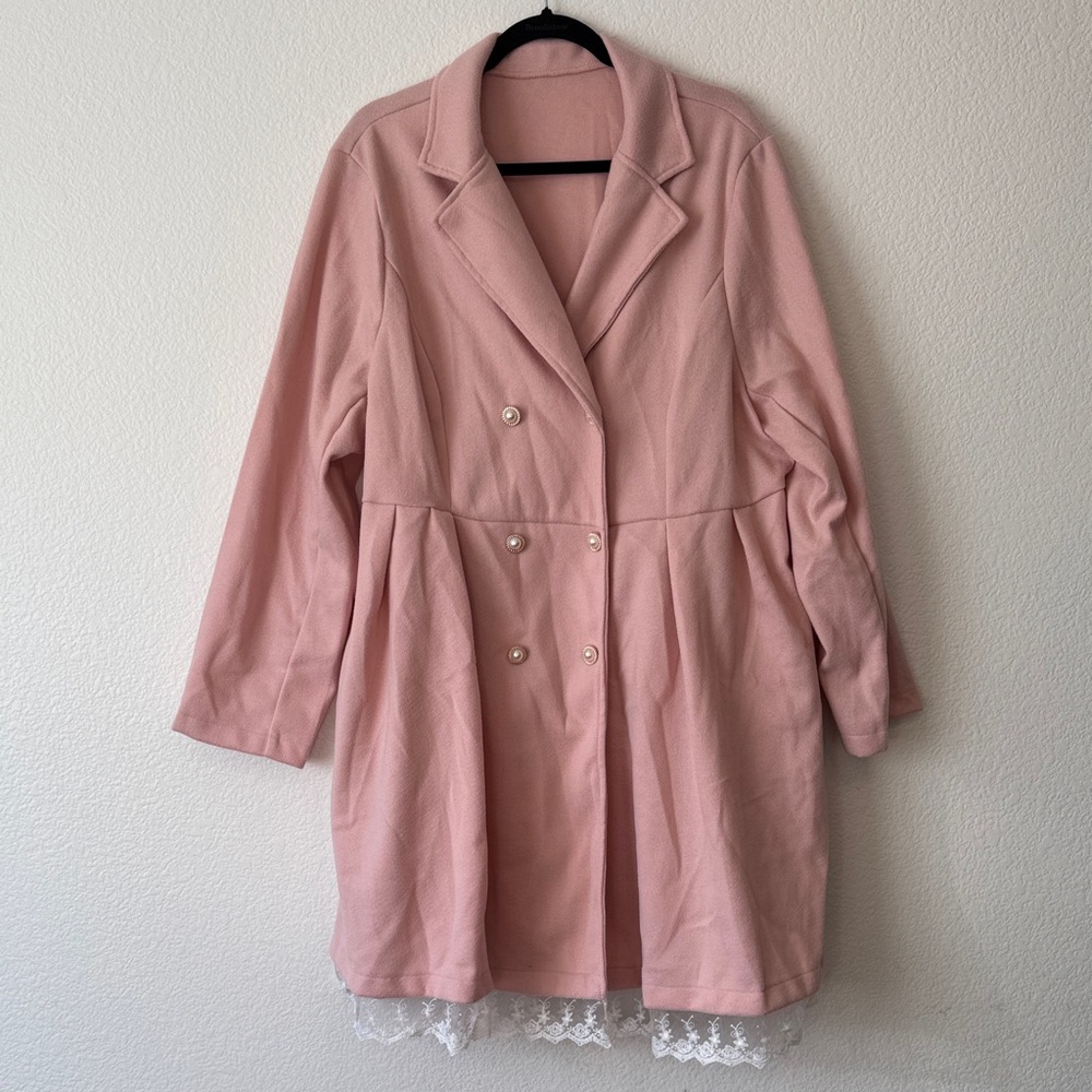 SHEIN Pink PeaCoat with Lace Hem - Picture 1 of 12